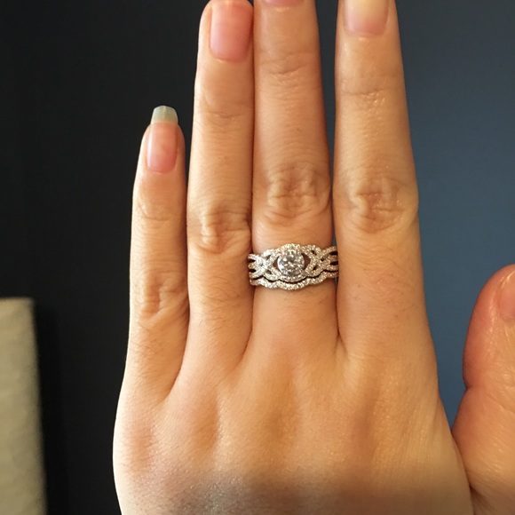 2pcs 925 Silver Engagement Ring Wedding Band Set - Picture 5 of 5